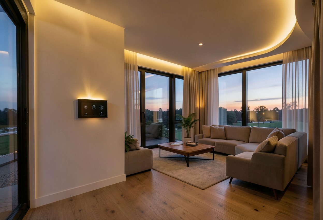 Modernes Wohnzimmer mit Smart-Home-Lichtsteuerung — Elektro Bruns Münster